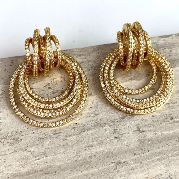 NEW~ Anthropologie Shashi Roux Silver & Cubic Zirconia Door Knocker Earrings - Picture 13 of 15